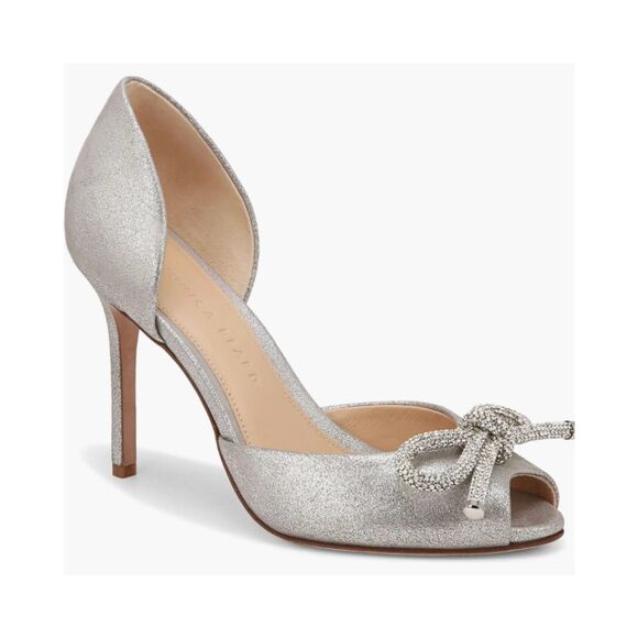 NEW Veronica Beard Gadot Bow Heels in Silver - Picture 1 of 11